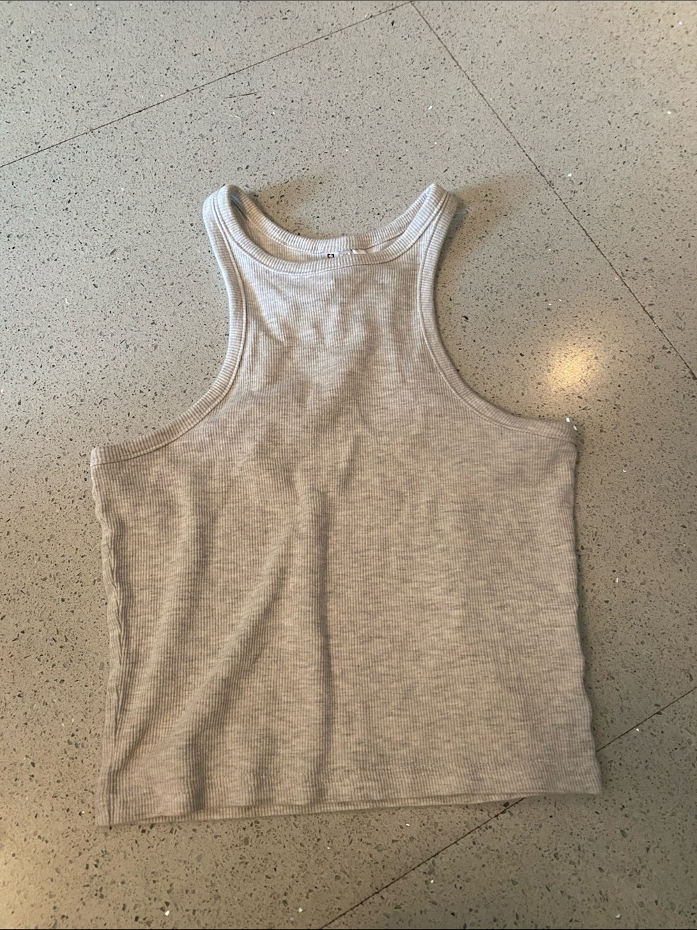 Ribbed Gray High Neck Cropped Tank Top